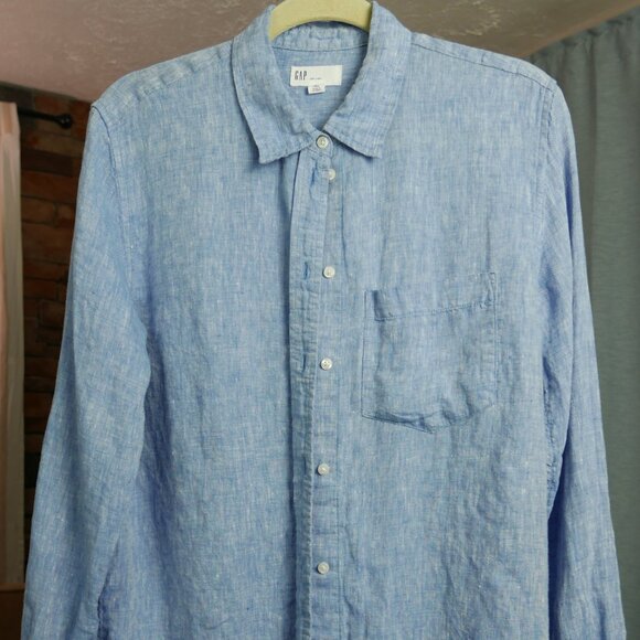 100% Linen Long Denim Blue Oxford	Medium Tall - Picture 4 of 7